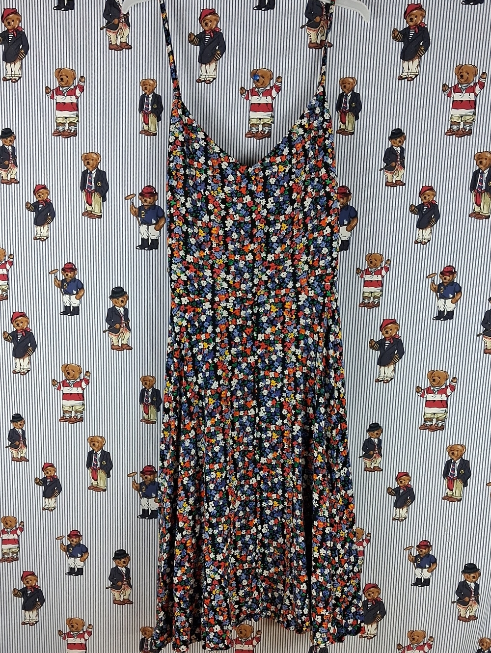 Women's Gap Soft Fit & Flare Midi Multicolor Floral Spaghetti Strap Summer Dress